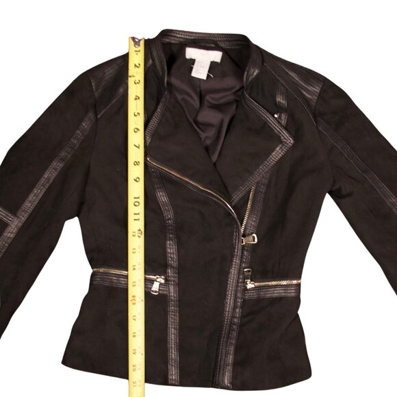 H&M Faux Suede Moto Jacket with Faux Leather Trim - Size 2 (EUR 32) - Picture 12 of 13